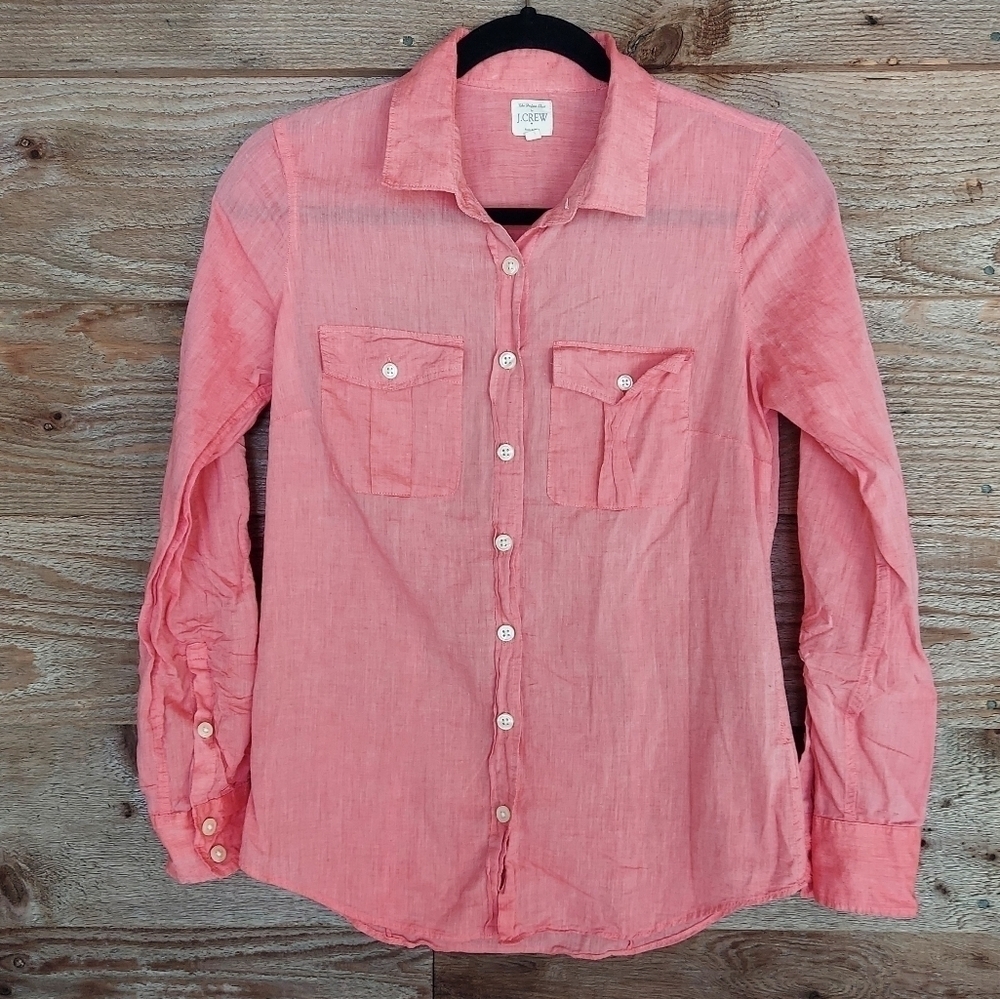 J Crew Red Cotton Voile Camp Shirt Perfect Fit XS
